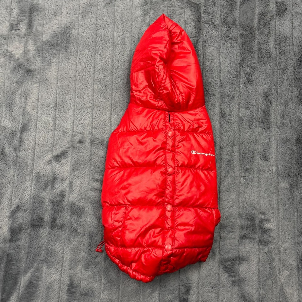 Champion Red Puffer Dog Vest Hooded Quilted Pet Jacket Large RN145328